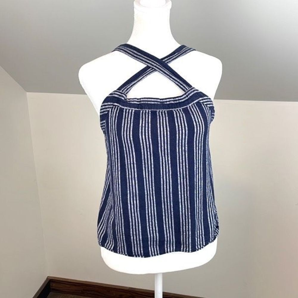 Loft Linen Blend Navy and White Stripe Criss Cross Tank Size 2P Women’s